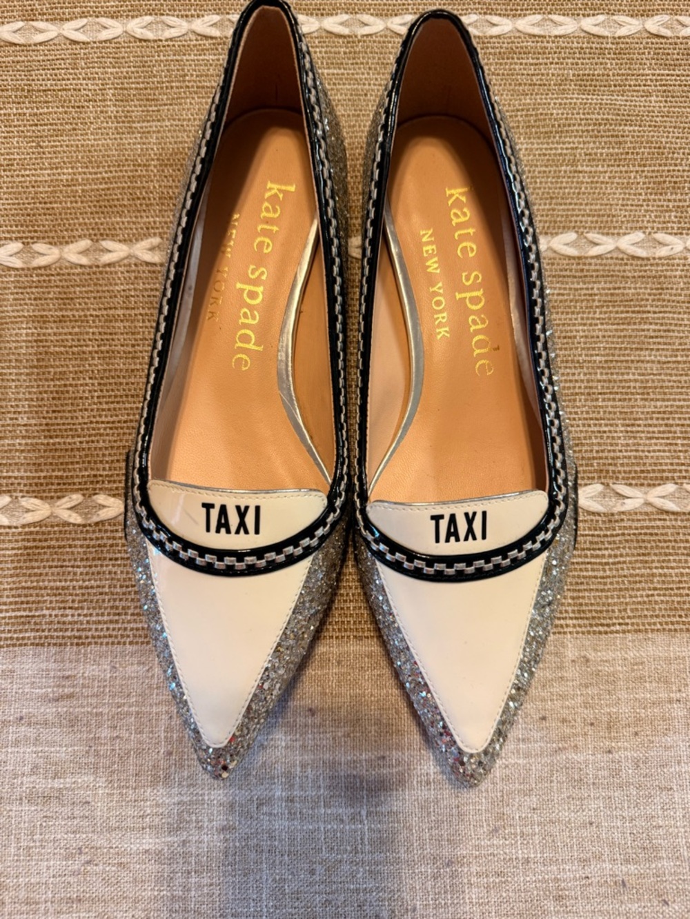 kate spade white & silver 'TAXI' Pointed Toe Flats